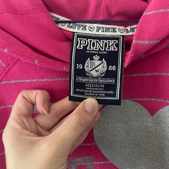 Vintage VS PINK Striped Pink And Silver Hoodie Size Medium Y2K - Picture 5 of 9